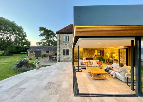 glass and green roof extension to listed building